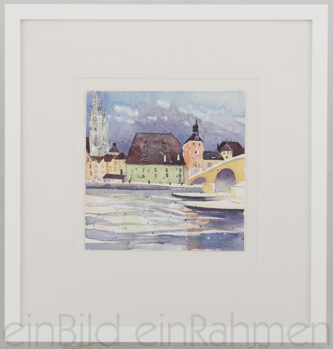 Blick auf Salzstadel, Regensburg  Edith Thurnherr Aquarell Kleines format von der Gallerie Einbild EinRahmen